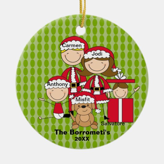 Famille de 4 avec Ornement de Noël de Chien (Devant)