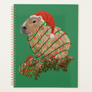 Famille de Capybaras de Noël enveloppée de lumière