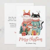 Famille de chats pour Noël Carte de vacances (Devant / Derrière)