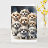 Famille de chiots mignons et duveteux carte de vœu (Fleur jaune)