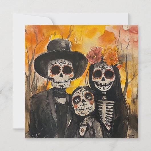 Famille de coeur Dia de los Muertos Invitation (Devant)