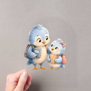 Famille de doux oiseaux bleus Invitation Acrylique