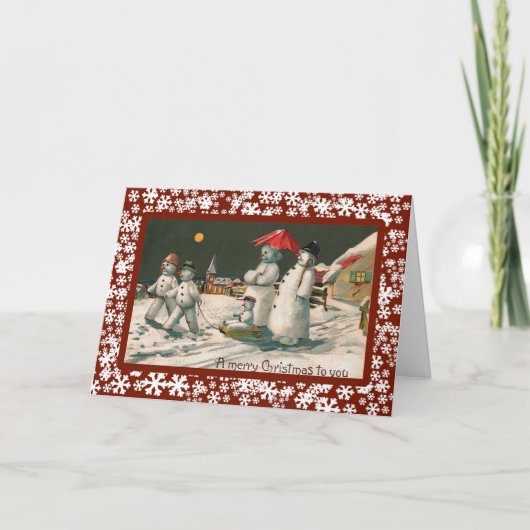 Famille de neige le soir de Noël - Une carte Vinta (Devant)