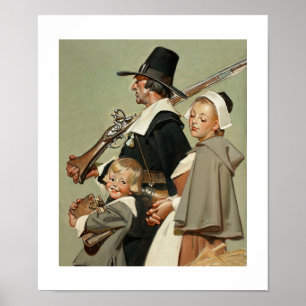 Famille de pèlerins. Poster d'art