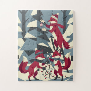 Famille de renards des bois II Puzzle de Noël