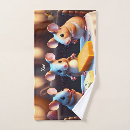 Famille de souris à la table à manger - (Serviette à main)