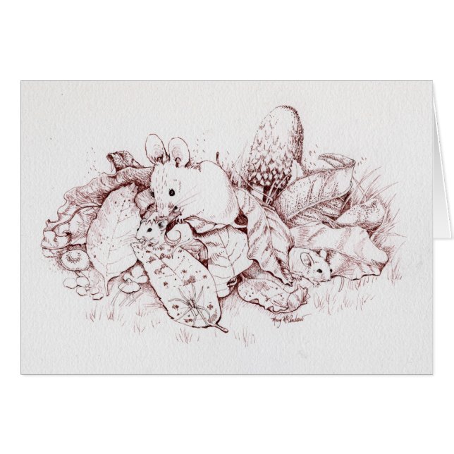 Famille de souris dans le feuille d'automne, (Devant horizontal)