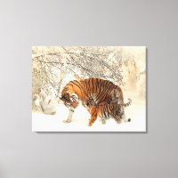 Famille de tigres dans une toile de paysage hivern
