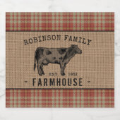 Famille Ferme Vache Rouge Plaqué Burlap Étiquettes (Étiquettes simples)