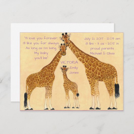 Famille Giraffe - Faire-part de naissance (Devant / Derrière)