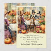 Famille mignonne avec Cat Thanksgiving Carte de va (Devant / Derrière)