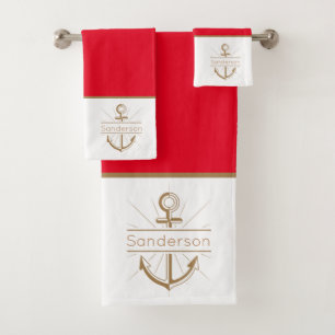 Famille nautique Monogramme Ancre or rouge