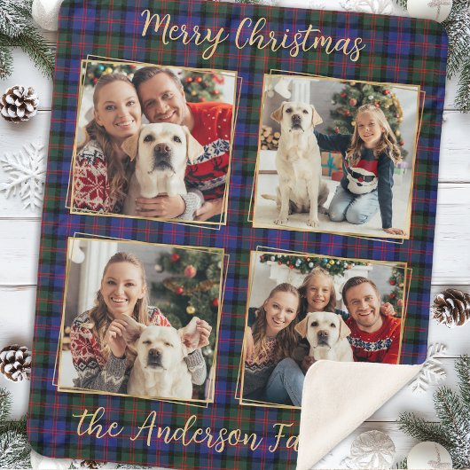 Famille Noël Plaid Custom 4 Gold Photo Collage