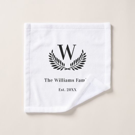 Famille noire blanche monogramme classique initial (Gant de toilette)