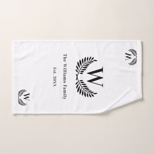 Famille noire blanche monogramme classique initial (Serviette à main)