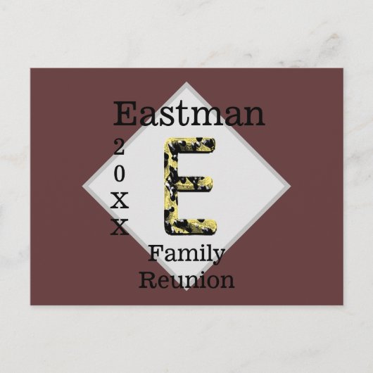 Famille Réunion Gold Noir Monogramme E Invitation (Devant)