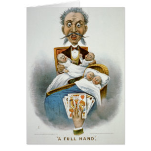 Famille vintage, père avec bébés et main de poker