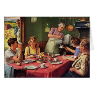 Famille vintage prenant son petit-déjeuner dans la
