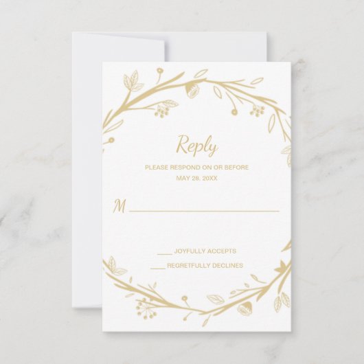 Familles mixtes Gold Wreath Wedding RSVP (Devant)