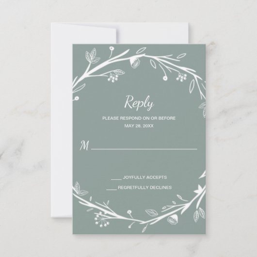 Familles mixtes Green Wreath Wedding RSVP (Devant)