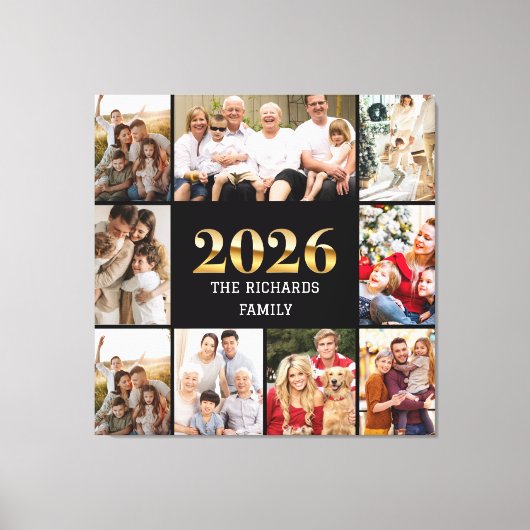 Family 2026 Photo Collage Custom Script Name Canvas Afdruk (Voorkant)