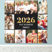 Family 2026 Photo Collage Custom Script Name Canvas Afdruk (Insitu (Houten vloer))