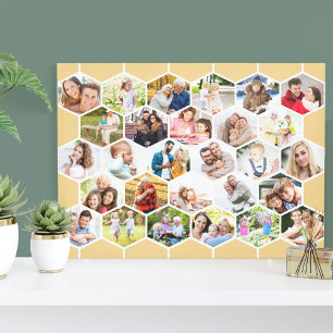 Family 28 Photo Collage Honeycomb Mosaic Canvas Afdruk