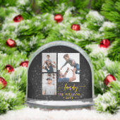 family 3 photo collage black gold script magnet (Noël)