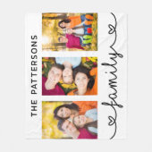 Family 3 Photo Template Personalized Script Fleece Deken (Voorkant)