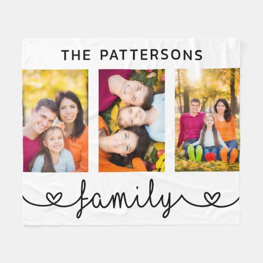 Family 3 Photo Template Personalized Script Fleece Deken (Voorkant (Horizontaal))