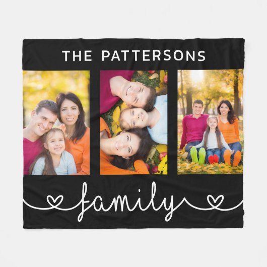 Family 3 Photo Template Personalized Script Fleece Deken (Voorkant (Horizontaal))