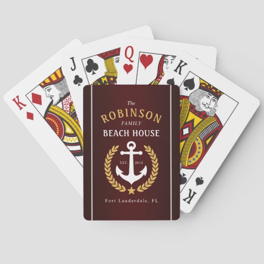 Family Beach House Anchor Gold Laurel Burgundy Pokerkaarten (Achterkant)