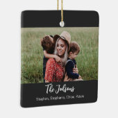 Family Black White Script Photo Keramisch Ornament (Rechts)