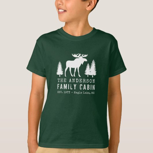 Family Cabin Rustic Moose Pine Trees Silhouette T-shirt (Voorkant)