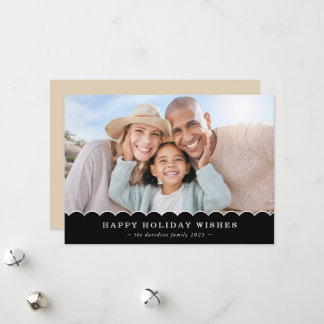 FAMILY CHRISTMAS PHOTO cute fun scallop black gold Feestdagenkaart