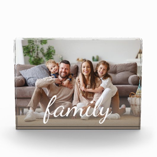 Family Custom Photo White Script Photo Block Fotoblokken (Voorkant)