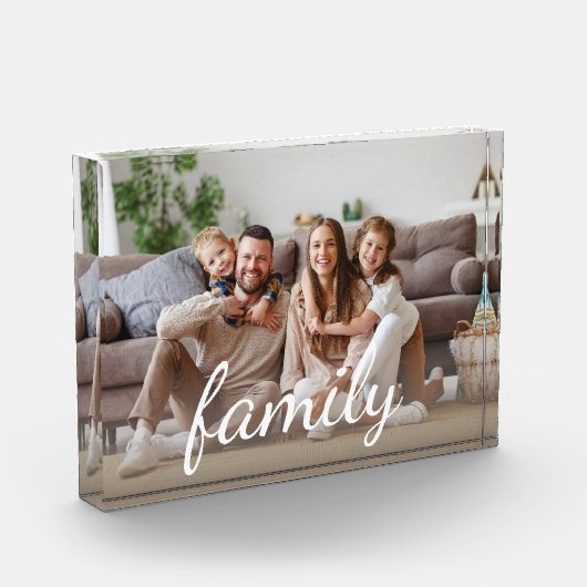 Family Custom Photo White Script Photo Block Fotoblokken (Links)