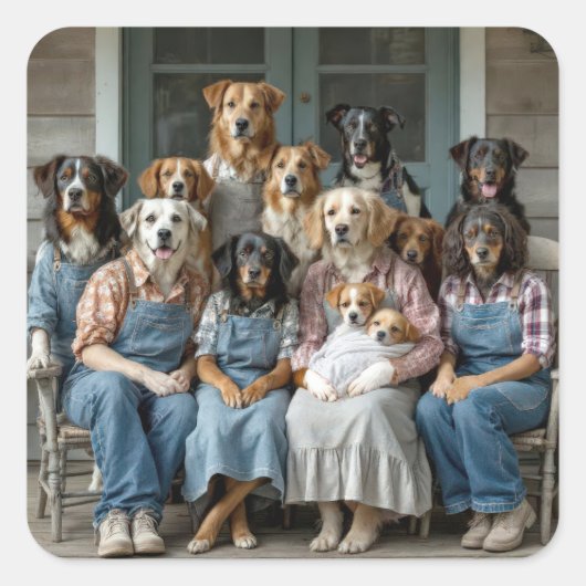 Family Dog Portrait Vierkante Sticker (Voorkant)