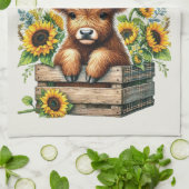 Family Farm Rustic Sunflower Highland Cow Theedoek (Gevouwen)