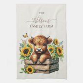 Family Farm Rustic Sunflower Highland Cow Theedoek (Verticaal)