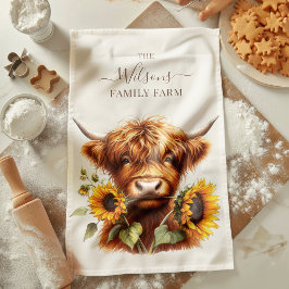 Family Farm Rustic Sunflower Highland Cow Theedoek