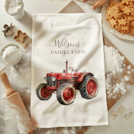 Family Farm Rustic Vintage Red Tractor Theedoek