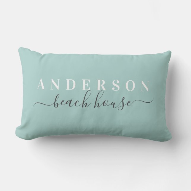 Family Lake House Coussin Turquoise avec nom (Recto)
