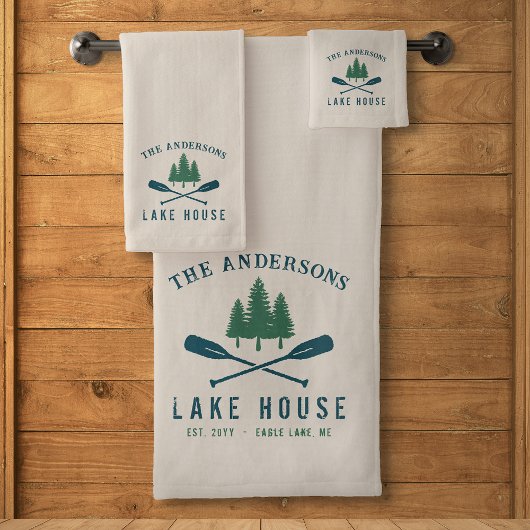 Family Lake House Modern Rustic Boat Oar Pine Tree Bad Handdoek