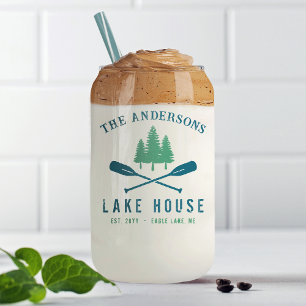 Family Lake House Modern Rustic Boat Oar Pine Tree Blikvorm Glas