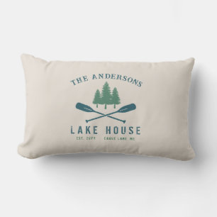 Family Lake House Modern Rustic Boat Oar Pine Tree Buitenkussen