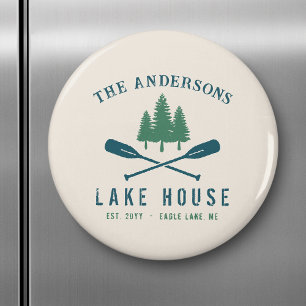 Family Lake House Modern Rustic Boat Oar Pine Tree Magneet