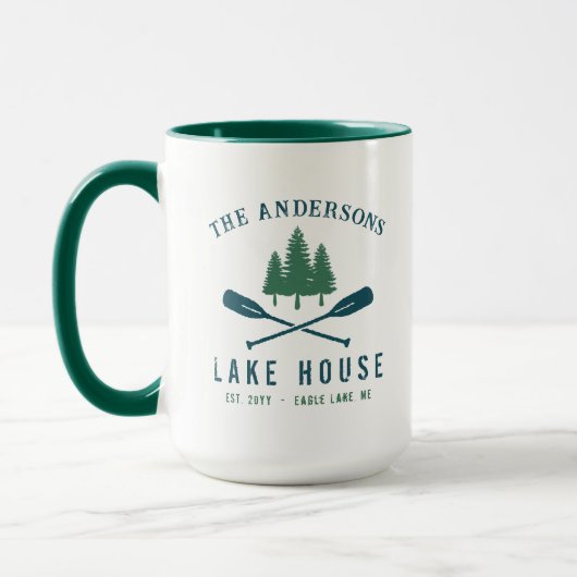 Family Lake House Modern Rustic Boat Oar Pine Tree Mok (Links)