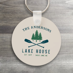 Family Lake House Modern Rustic Boat Oar Pine Tree Sleutelhanger