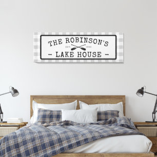 Family Lake House Oars Paddles Rustic White Pset Canvas Afdruk